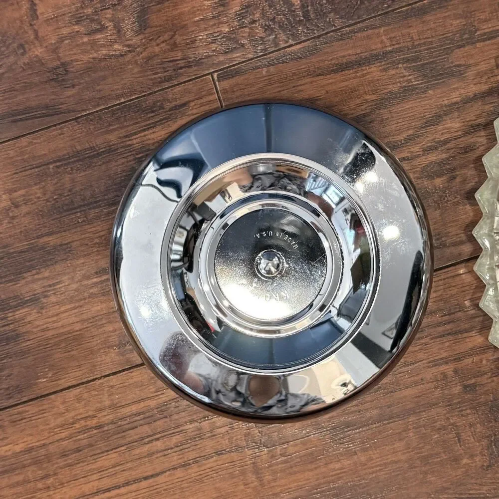 Vtg Kromex Sculptura Lazy Susan w Avocado Trim Chrome Lid Turntable in Box, A2